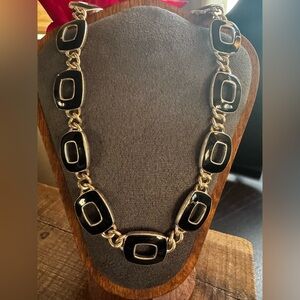 Vintage Napier Black Enamel Silver Tone Link Necklace PAT 4774743 1980s 90s